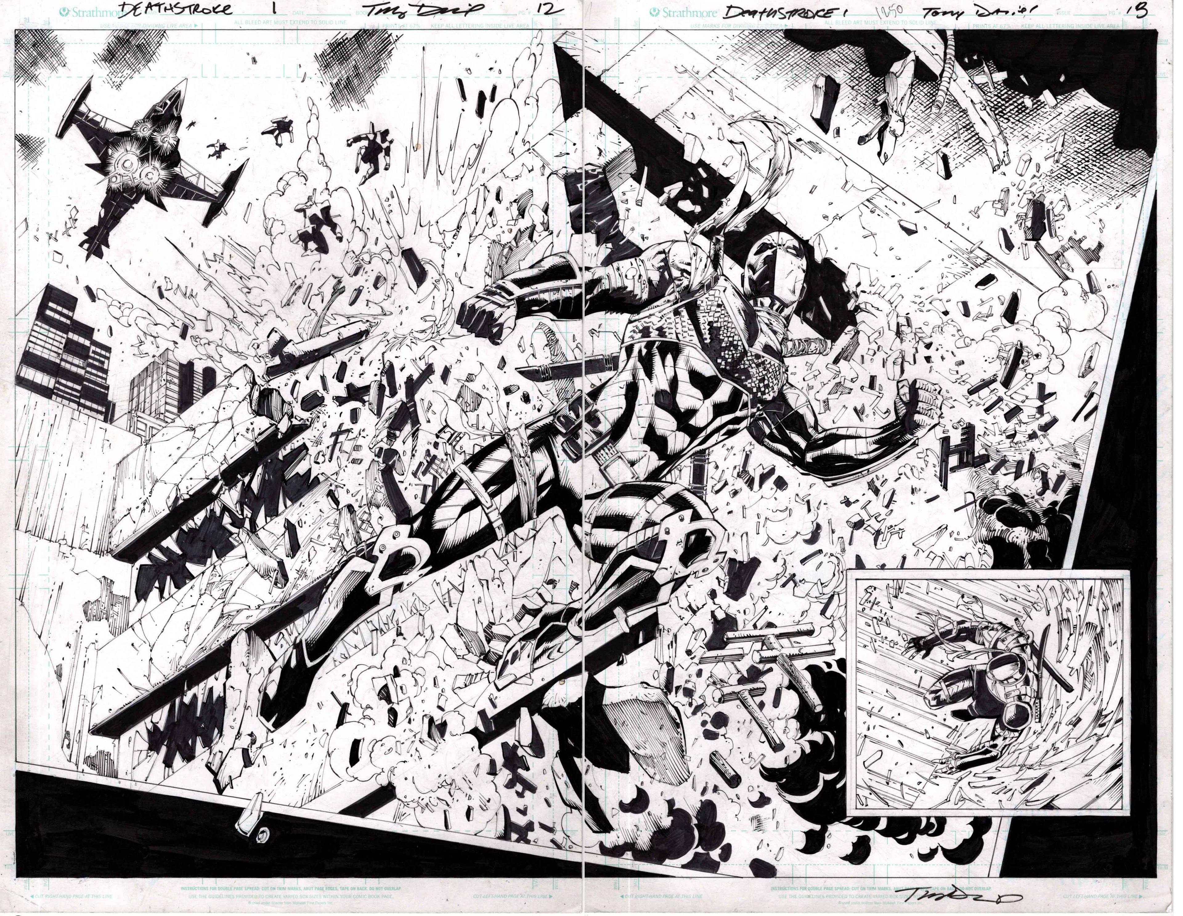 DEATHSTROKE NEW 52 DOUBLE PAGE SPREAD!  TONY S DANIEL Original Art