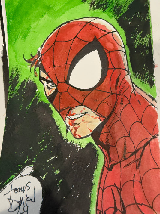 5 x 7 acrylic painted Battle-torn Spider-Man