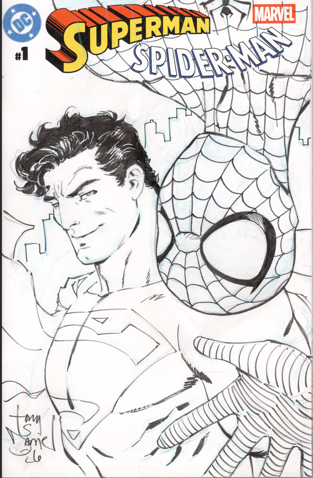 SUPERMAN SPIDER-MAN #1 DOUBLE HEAD SKETCH COVER